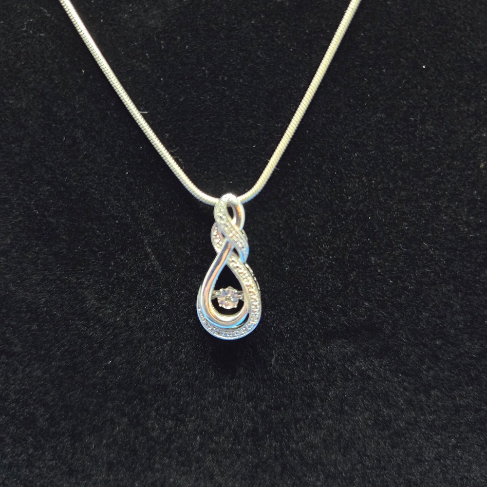 925 Sterling Silver Infinity Pendant Necklace Genuine Diamond Diamonds Heartbeat